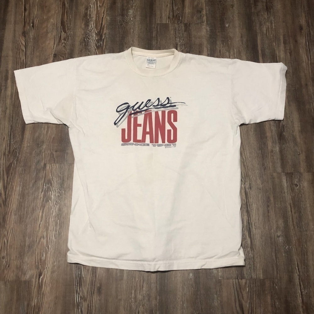 Vintage Guess Jeans Shirt Men's Large White 1995 Streetwear Graphic Tee